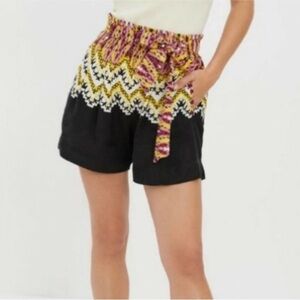 Anthropologie Linen Blend Elastic Waist Tie Belt Pockets Shorts Size Medium